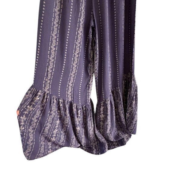 Japna Blue Strapless Smocked Flare Wide Leg Romper Jumpsuit Size XSmall - Picture 6 of 13